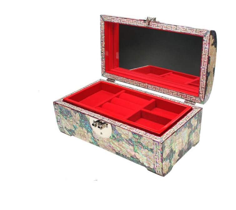 Elegant Korean natural mother-of-pearl peony jewelry box (21cm)