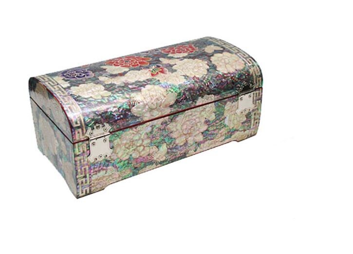 Elegant Korean natural mother-of-pearl peony jewelry box (21cm)