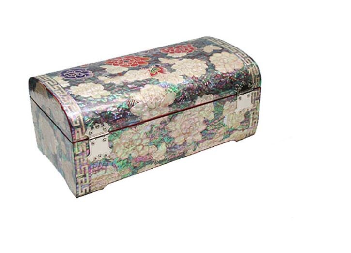 Elegant Korean natural mother-of-pearl peony red jewelry box (21cm)