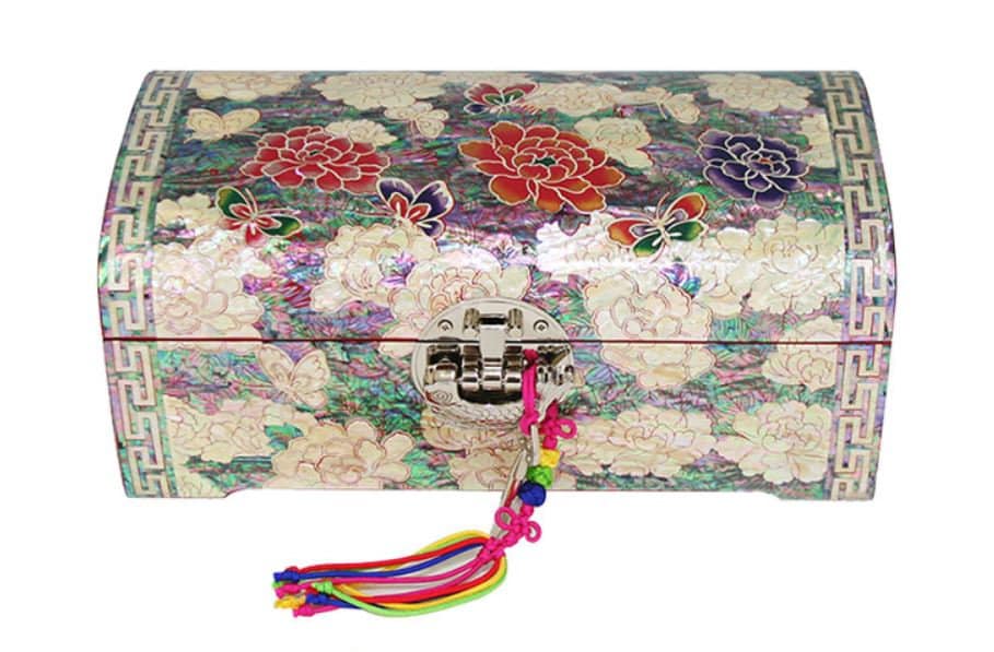 Elegant Korean natural mother-of-pearl peony jewelry box (21cm)