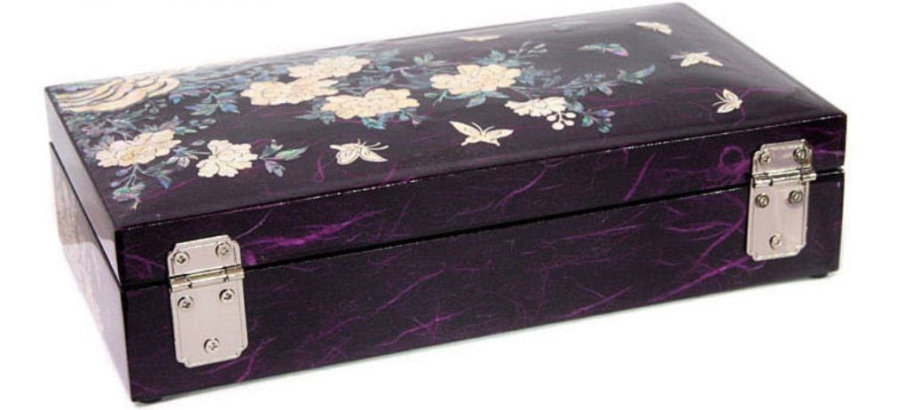 Korean Najeon Hanji Peony 1st Stage Jewelry Box (23cm Purple)
