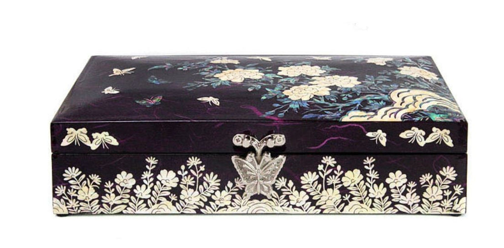 Korean Najeon Hanji Peony 1st Stage Jewelry Box (23cm Purple)
