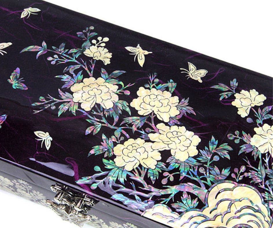Korean Najeon Hanji Peony 1st Stage Jewelry Box (23cm Purple)