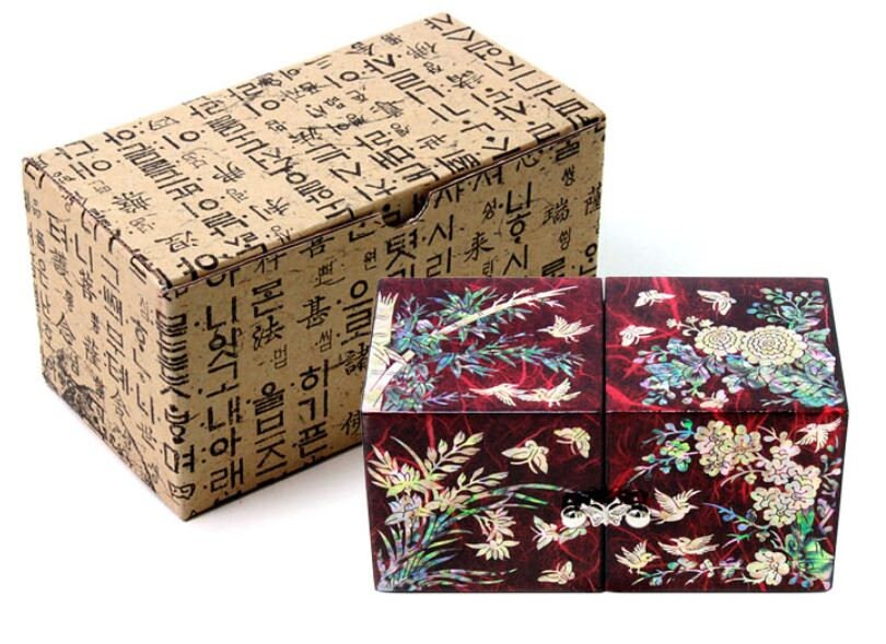 Korean Hanji Ssanghap (the Four Gracious Plants) red secret mother of pearl jewelry box