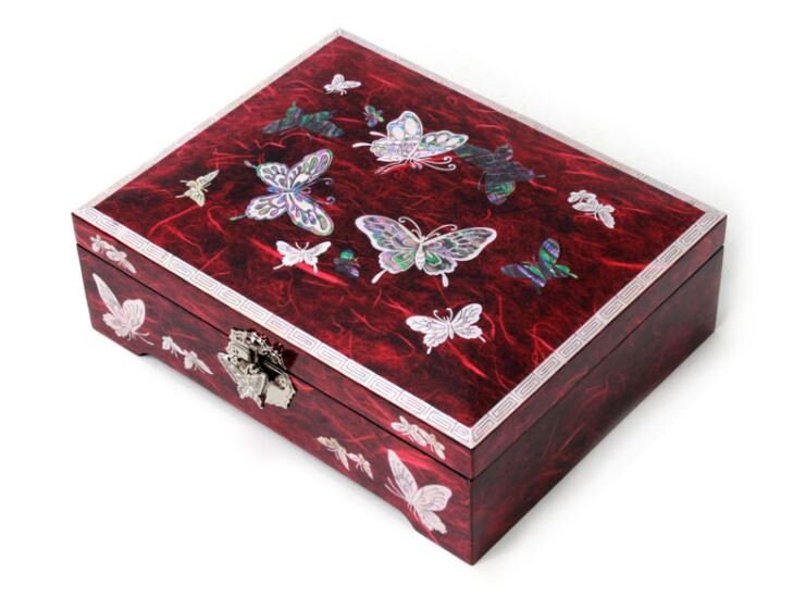 Mother of pearl Najeon Hanji Jewelry Box (Blue/Red)