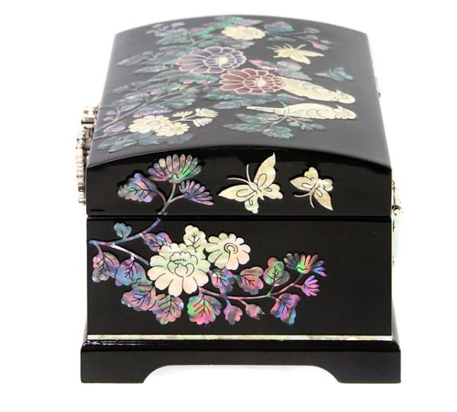 Najeon 2-stage painting of flowers and birds mother of pearl jewelry box black (16cm)
