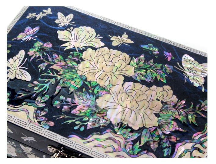 Najeon Lacquer Hanji Butterfly Peony 2 Drawers Jewelry Box (17.5cm)