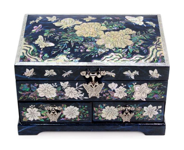 Najeon Lacquer Hanji Butterfly Peony 2 Drawers Jewelry Box (17.5cm)