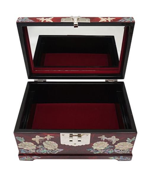 Peony Korean paper Hanji red 2 stage mother of pearl jewelry box