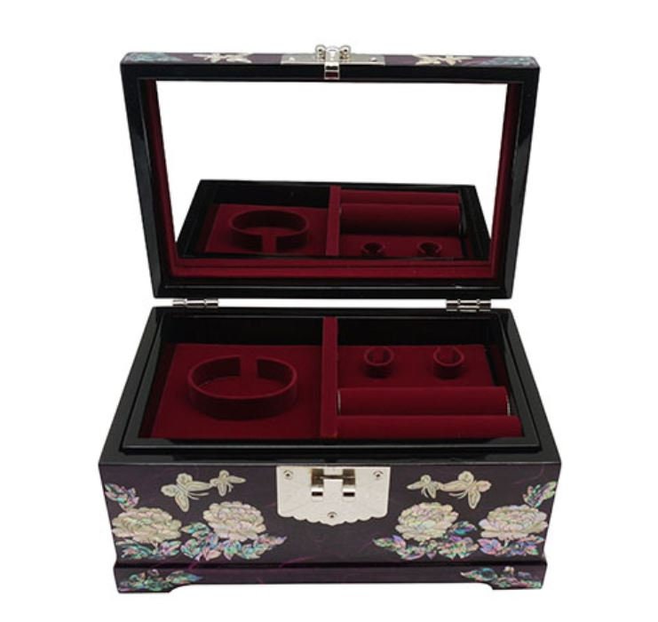 Peony Korean paper Hanji purple 2 stage mother of pearl jewelry box