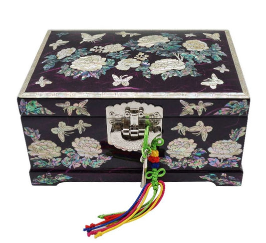 Peony Korean paper Hanji purple 2 stage mother of pearl jewelry box