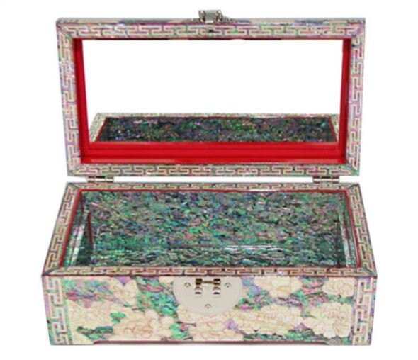 Elegant Korean natural mother-of-pearl peony jewelry box (21cm)