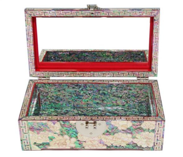 Elegant Korean natural mother-of-pearl peony red jewelry box (21cm)