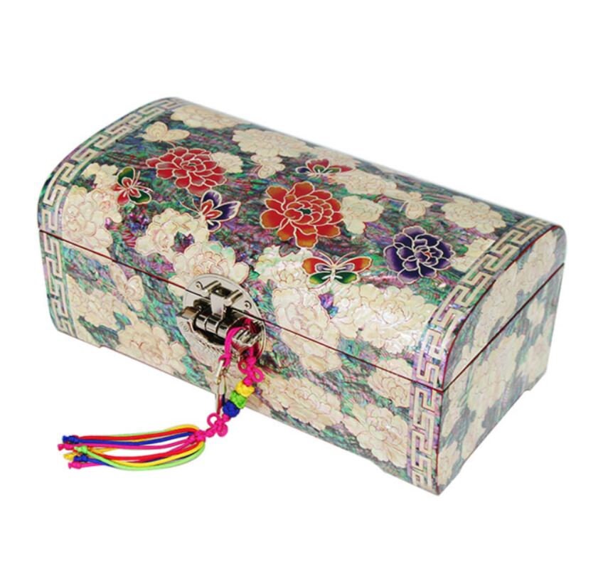 Elegant Korean natural mother-of-pearl peony jewelry box (21cm)