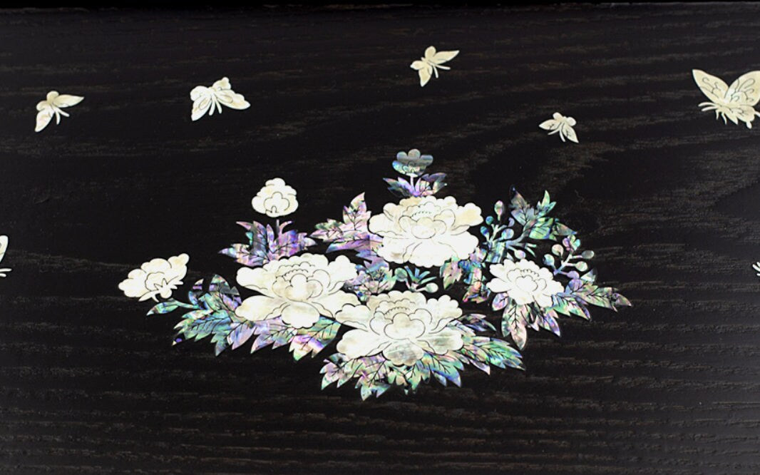 Najeon lacquerware peony antique mother of pearl tray