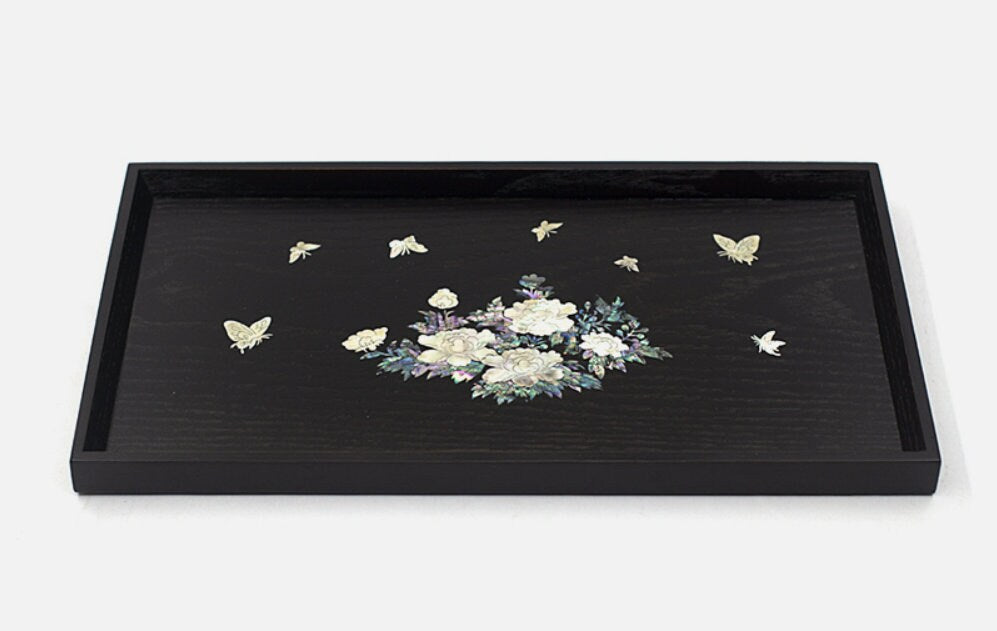 Najeon lacquerware peony antique mother of pearl tray