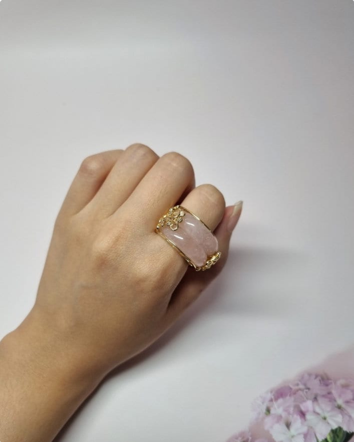 14k Yellow Gold, Blue Jade & Diamond Ring - Sindur Style