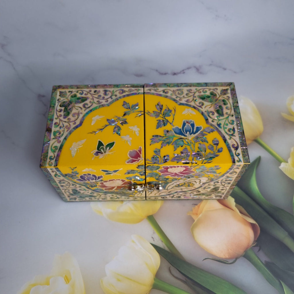 Freesia Yellow Mother of pearl Jewelry Box Najeon Lacquer Two stage mother of pearl box