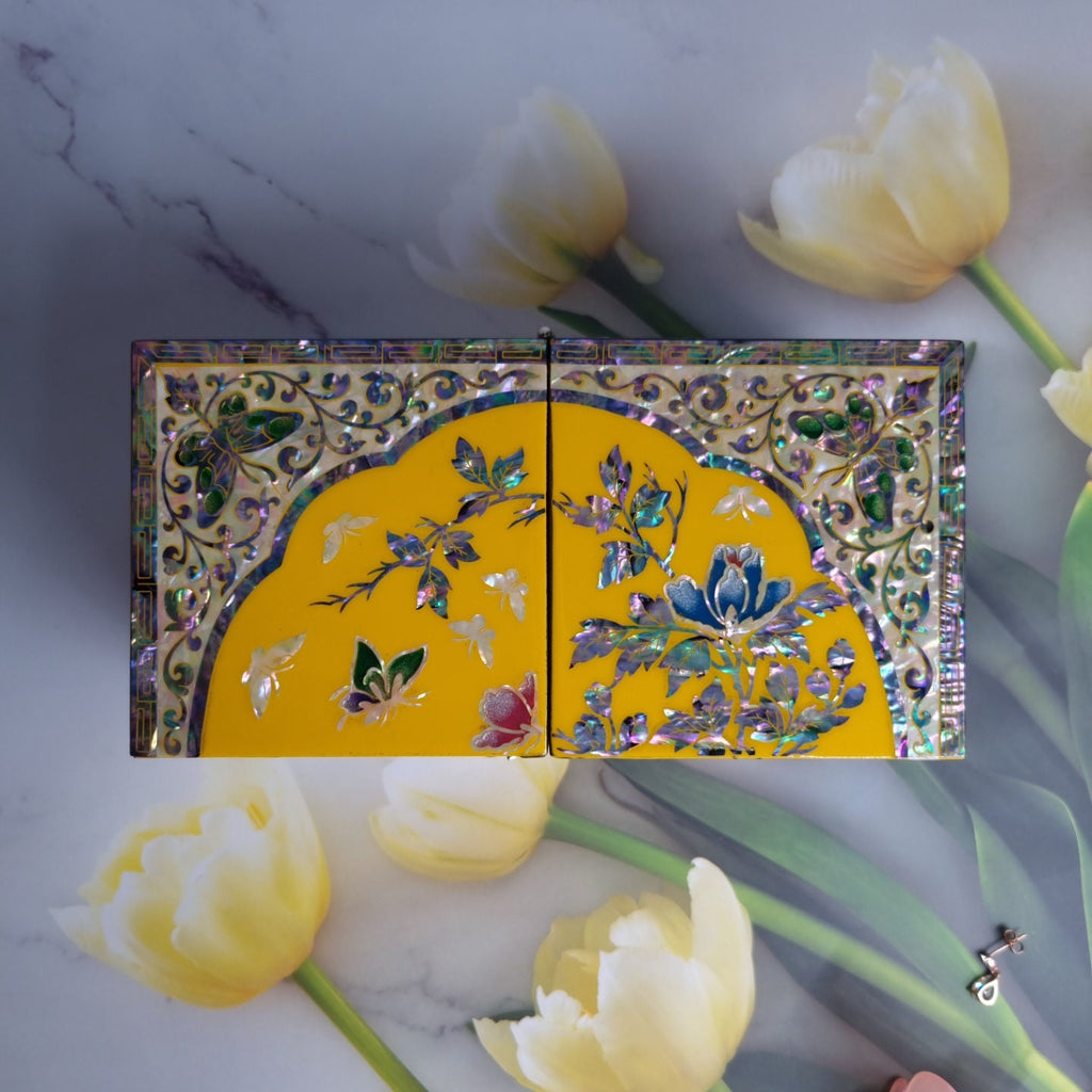 Freesia Yellow Mother of pearl Jewelry Box Najeon Lacquer Two stage mother of pearl box