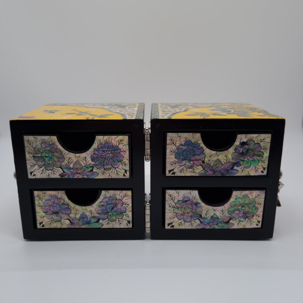 Freesia Yellow Mother of pearl Jewelry Box Najeon Lacquer Two stage mother of pearl box