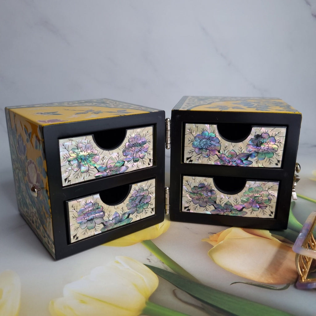 Freesia Yellow Mother of pearl Jewelry Box Najeon Lacquer Two stage mother of pearl box