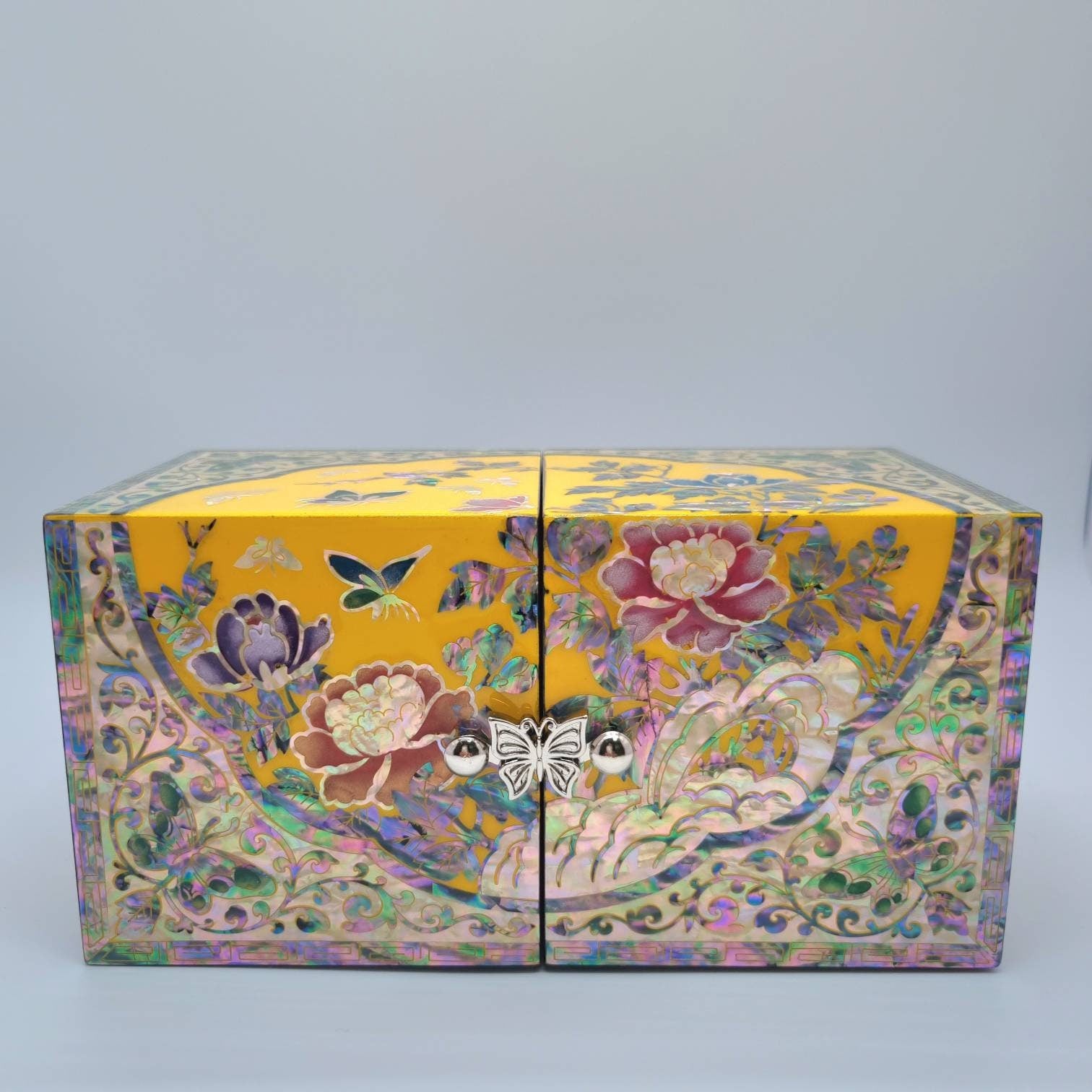 yellow mother of pearl jewelry box