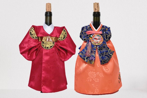 Korean hanbok wine bottle cover KING & QUEEN