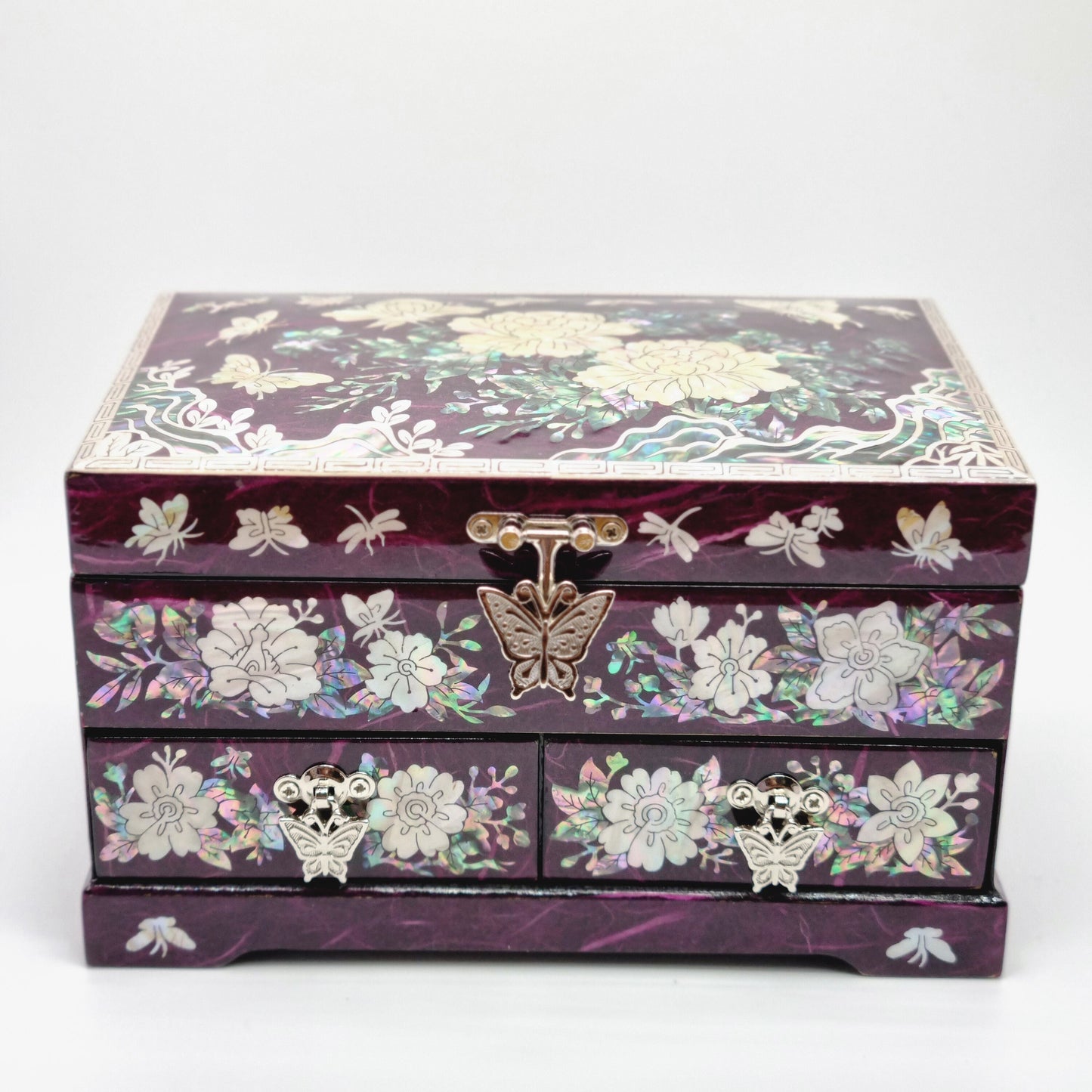 Najeon Lacquer Hanji Butterfly Peony 2 Drawers Jewelry Box (17.5cm)