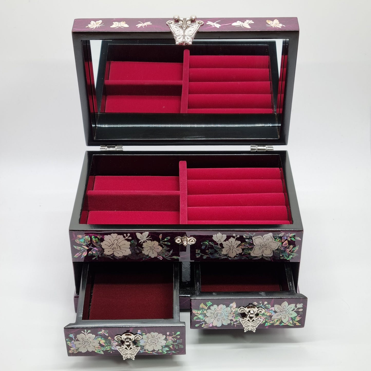 Najeon Lacquer Hanji Butterfly Peony 2 Drawers Jewelry Box (17.5cm)