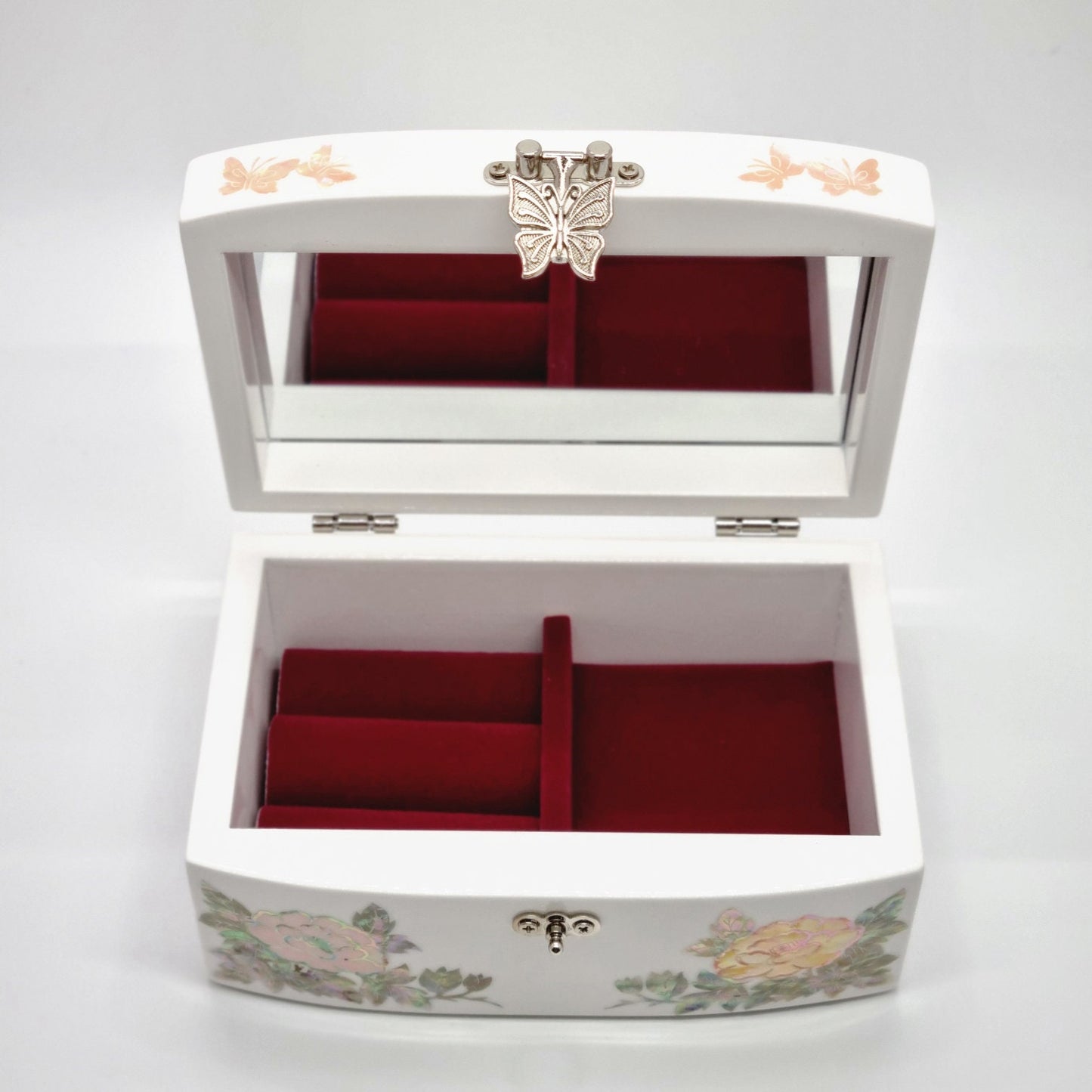 Korean peony flower white mother of pearl jewelry box