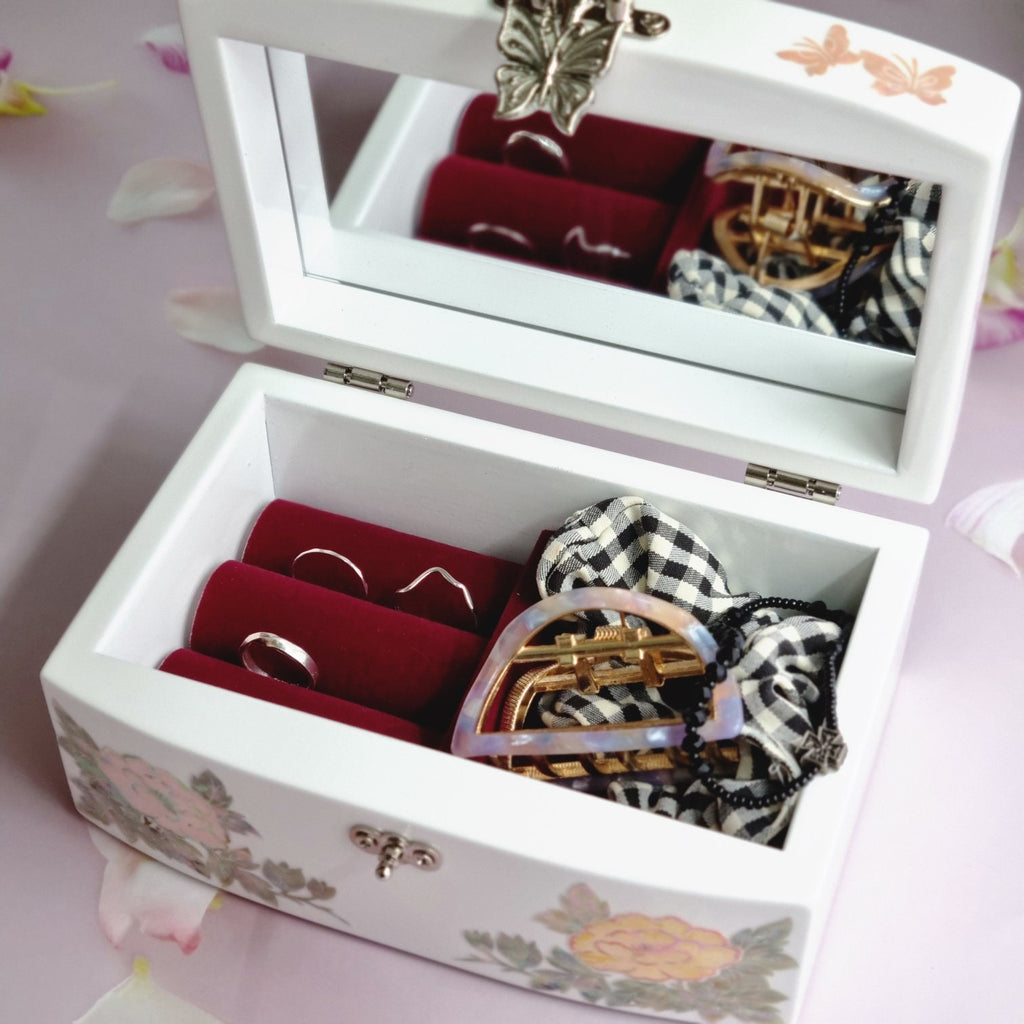 Korean peony flower white mother of pearl jewelry box