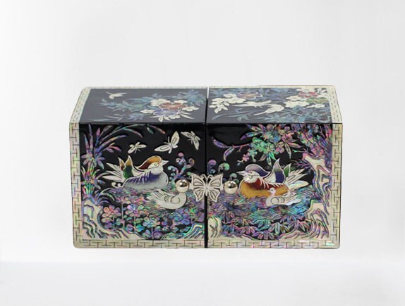 Premium Najeon Ssanghap Mandarin Duck Mother Of Pearl Jewelry Box