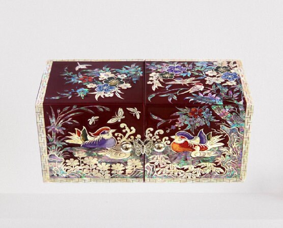 Premium Najeon Ssanghap Mandarin Duck Mother Of Pearl Jewelry Box