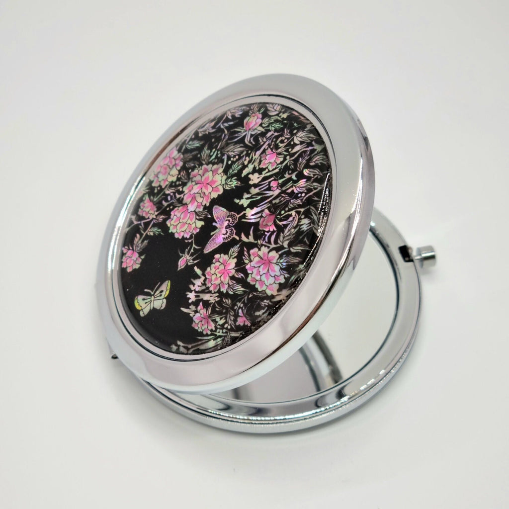 Korean traditional mother of pearl peony butterfly hand mirror