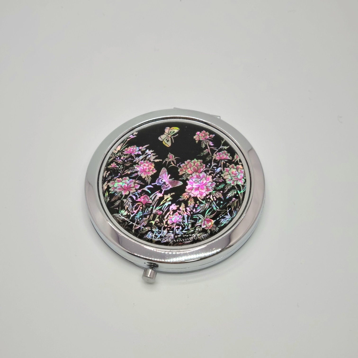 Korean traditional mother of pearl peony butterfly hand mirror