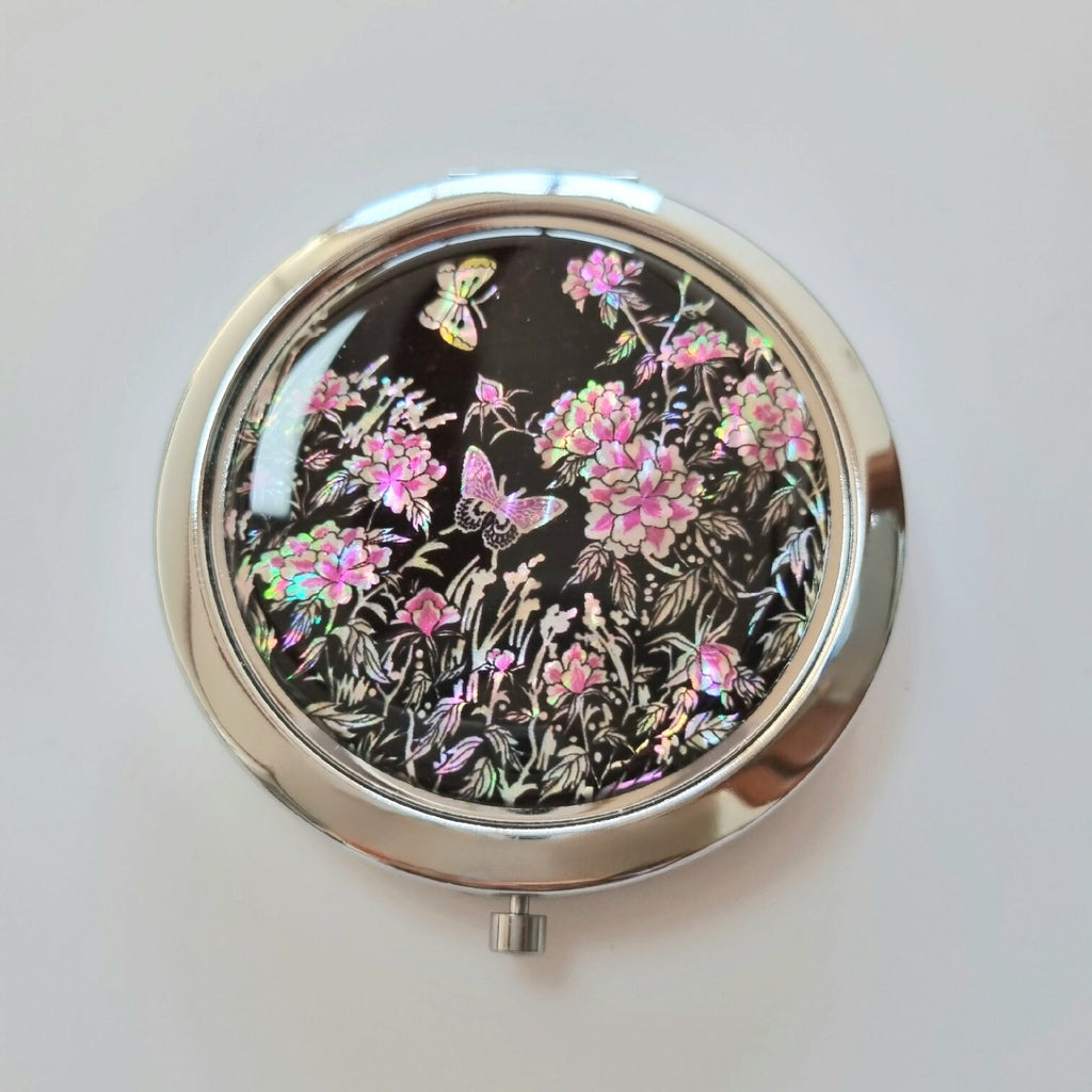 Korean traditional mother of pearl peony butterfly hand mirror