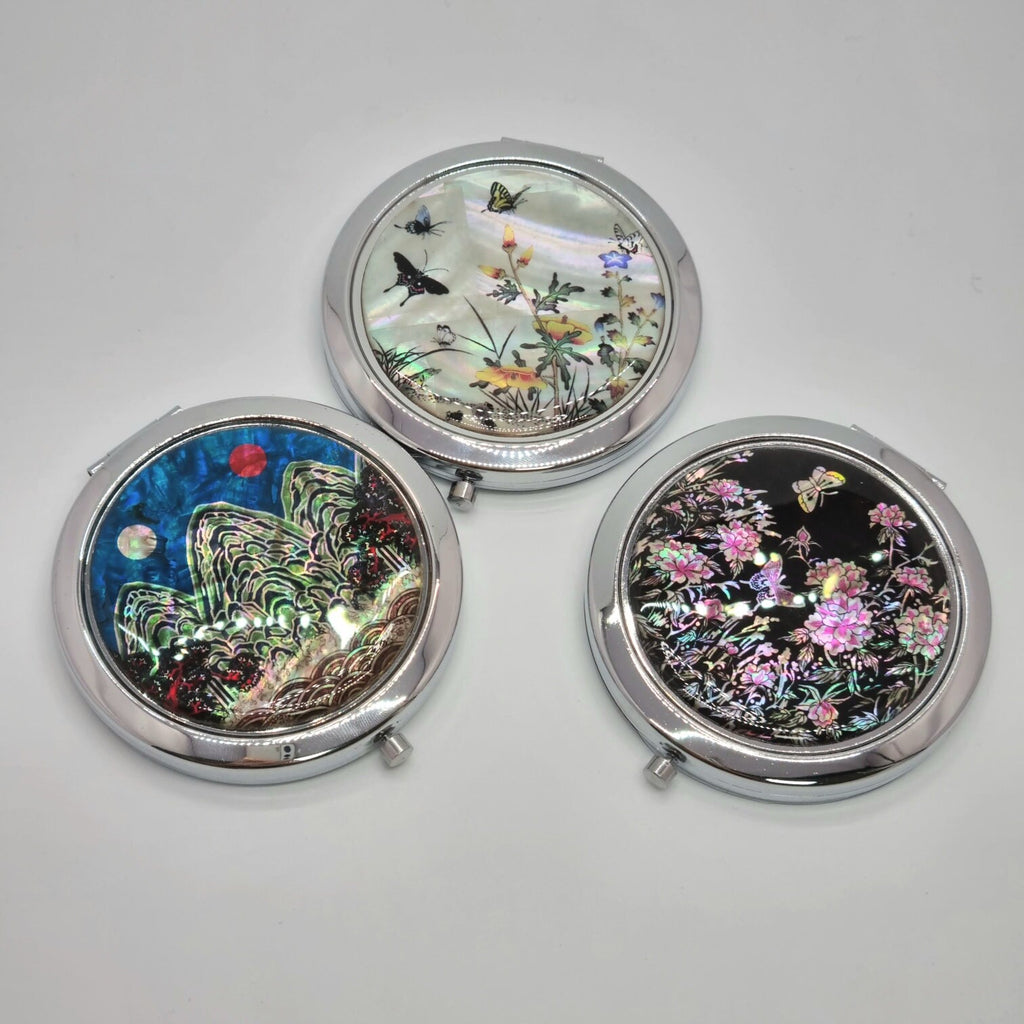 Korean traditional mother of pearl peony butterfly hand mirror