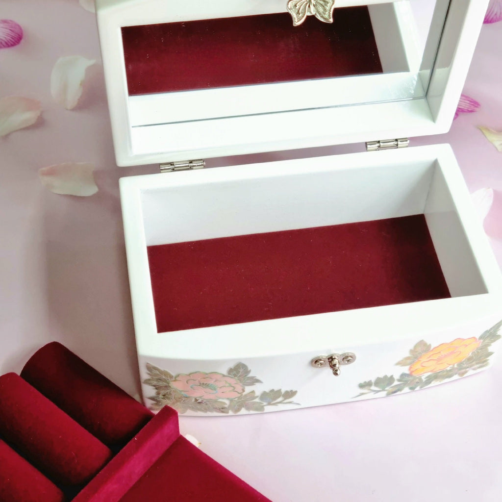 Korean peony flower white mother of pearl jewelry box