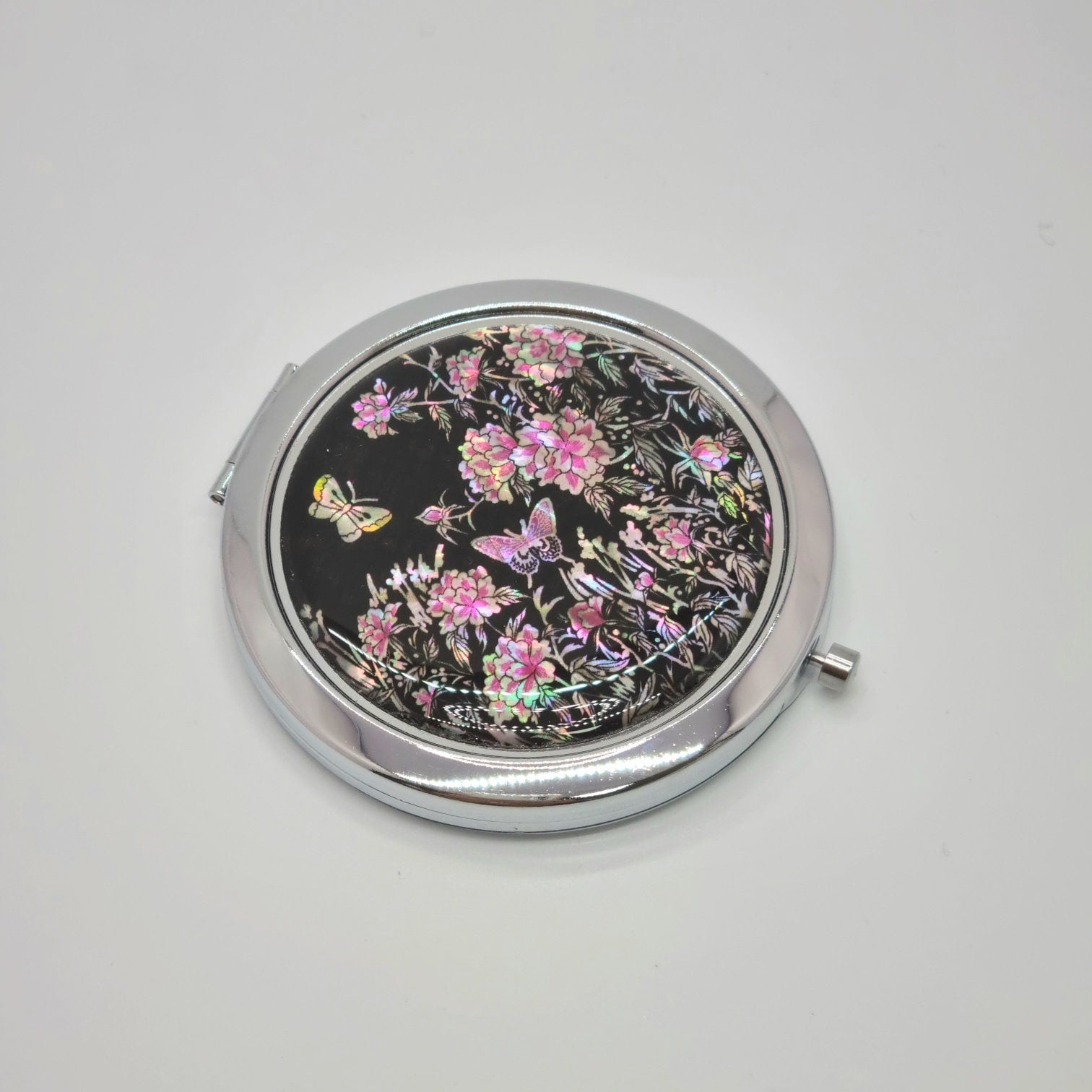 Korean traditional mother of pearl peony butterfly hand mirror