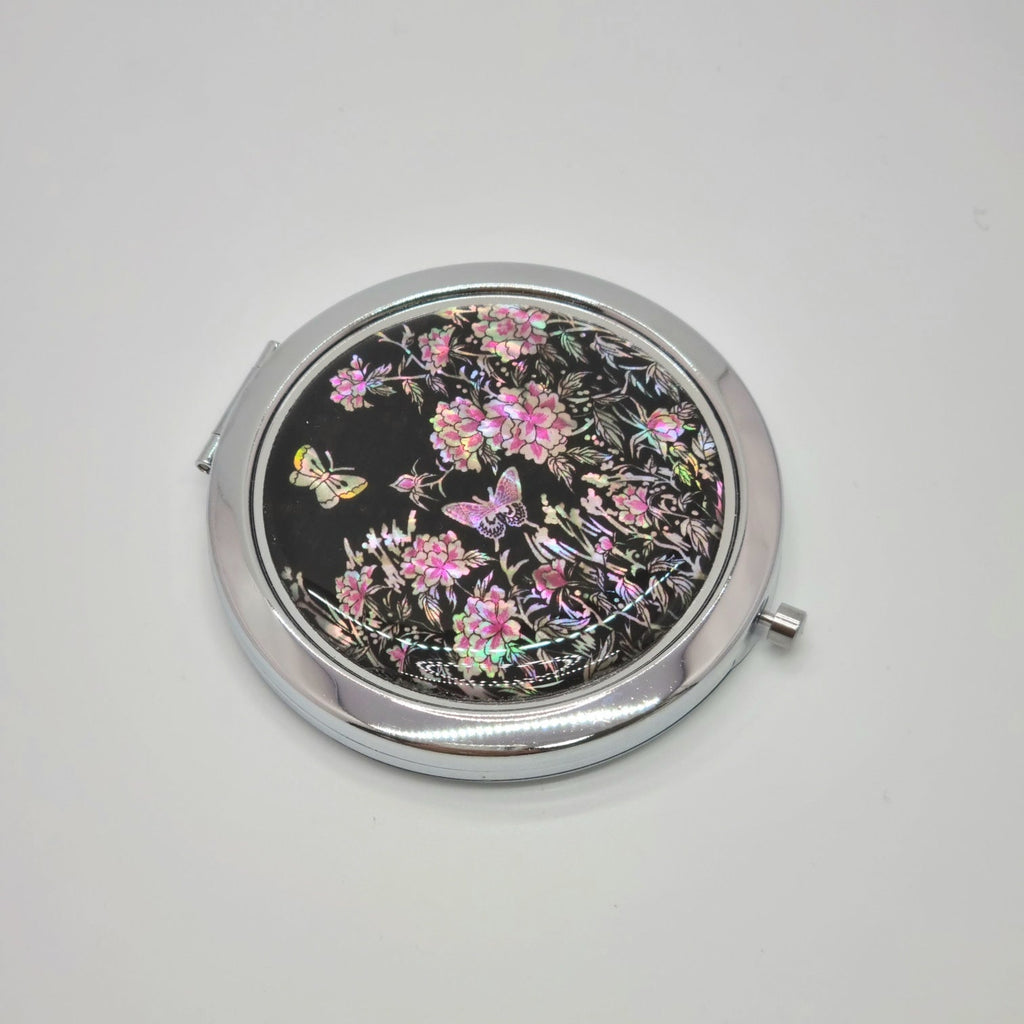 Korean traditional mother of pearl peony butterfly hand mirror