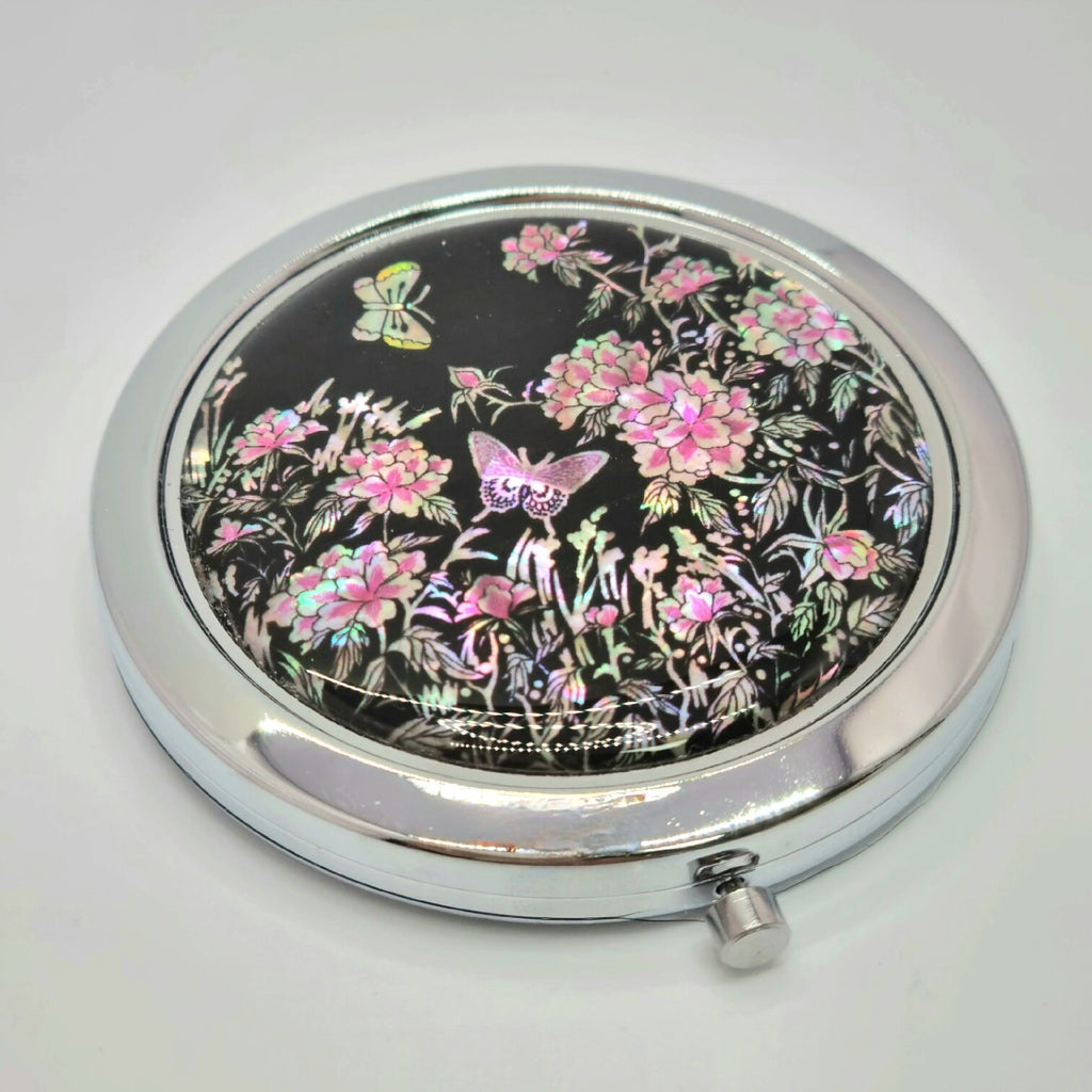 Korean traditional mother of pearl peony butterfly hand mirror