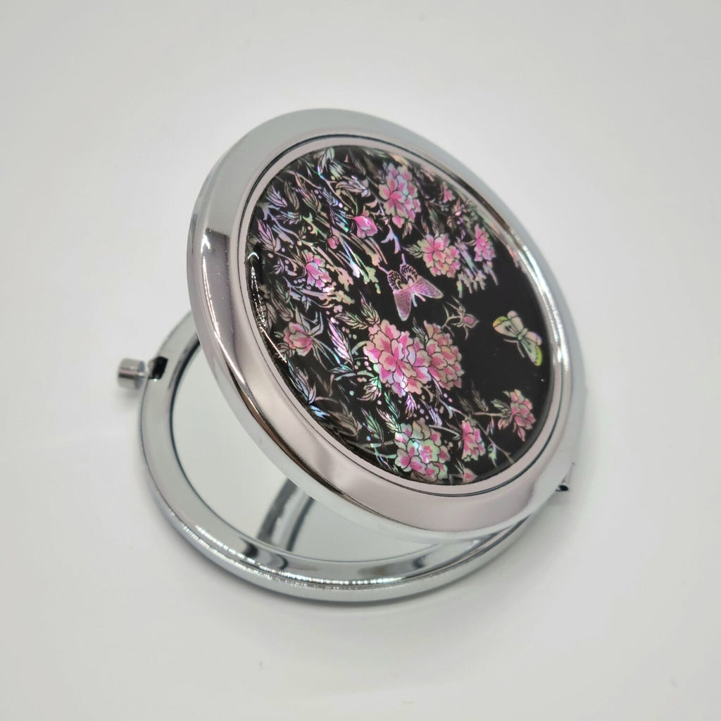 Korean traditional mother of pearl peony butterfly hand mirror