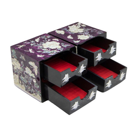 Mother of pearl peony purple jewelry box
