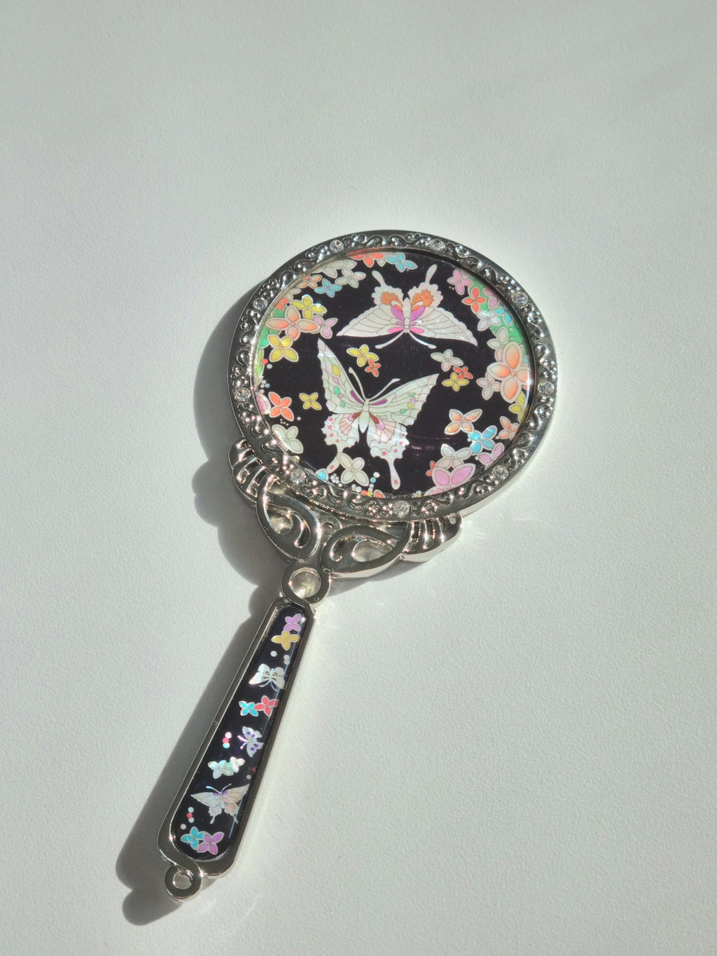 Princess black mother of pearl hand mirror