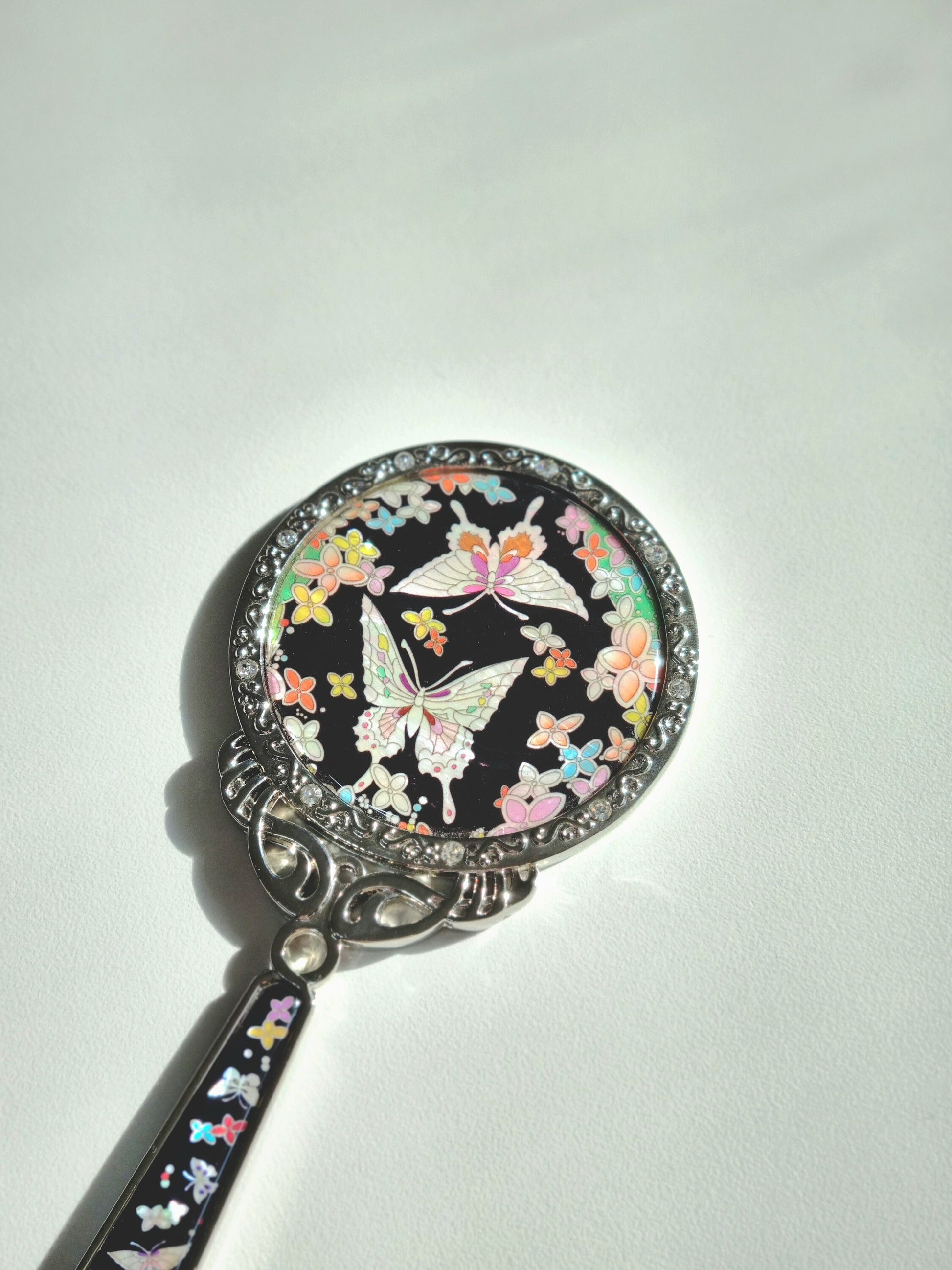 Princess black mother of pearl hand mirror