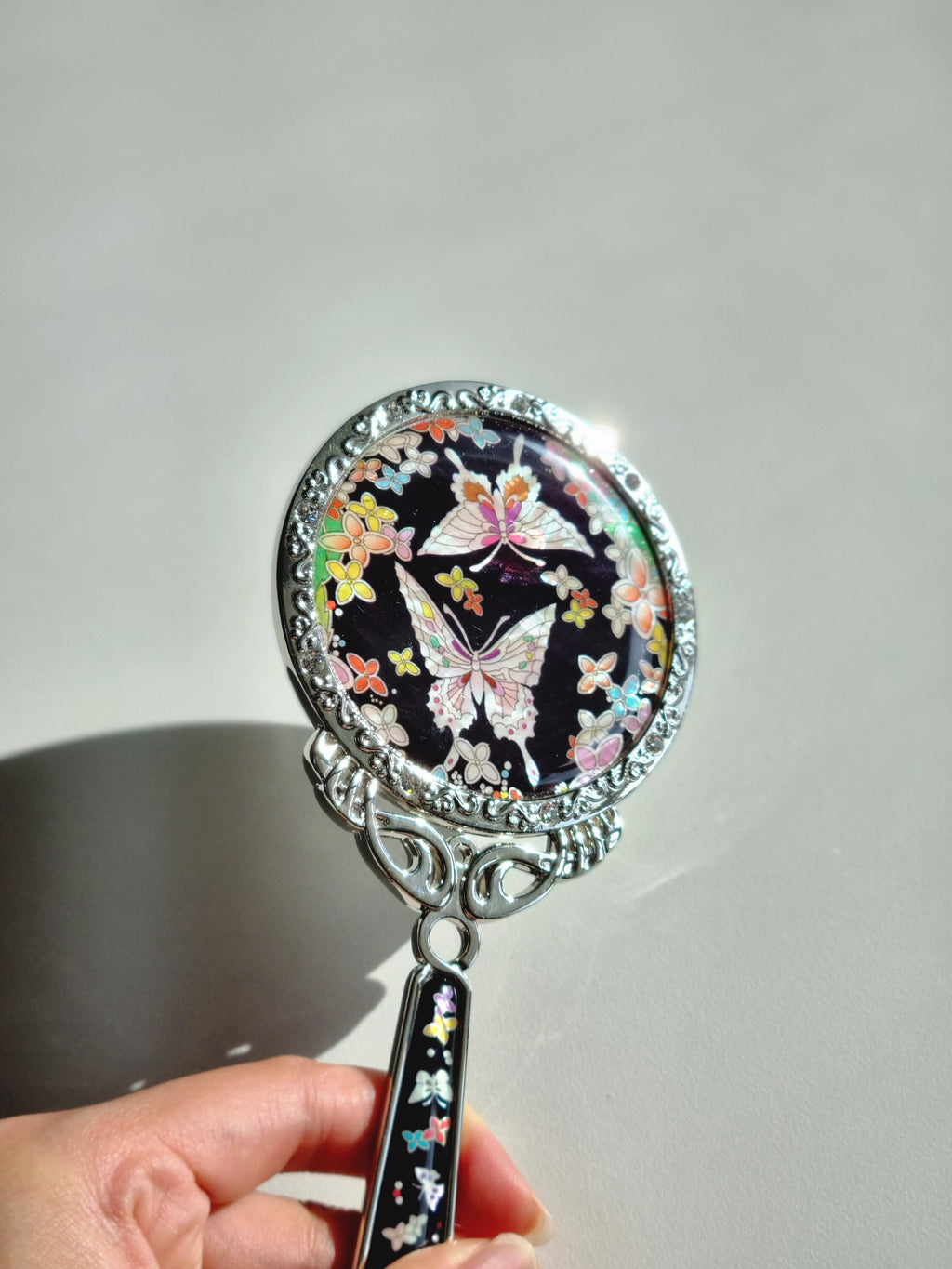 Princess black mother of pearl hand mirror