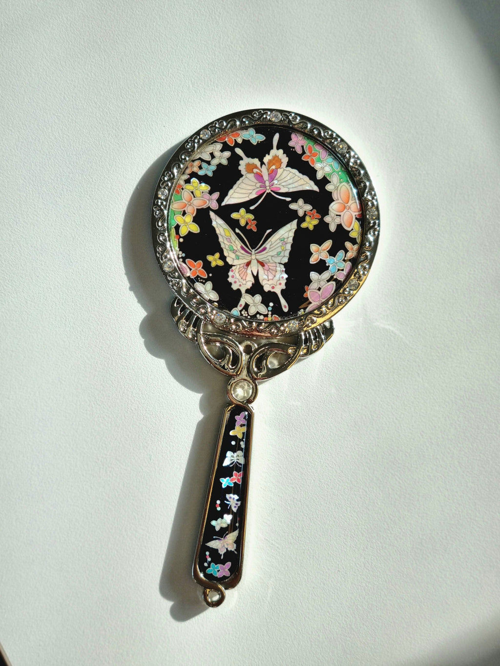 Princess black mother of pearl hand mirror