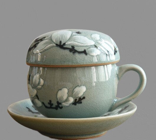 Korean Celadon Magnolia Teacup Set