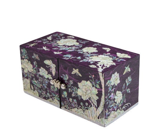 Mother of pearl peony purple jewelry box