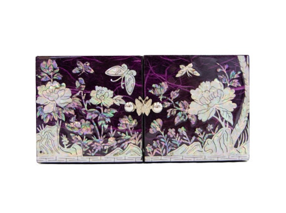 Mother of pearl peony purple jewelry box